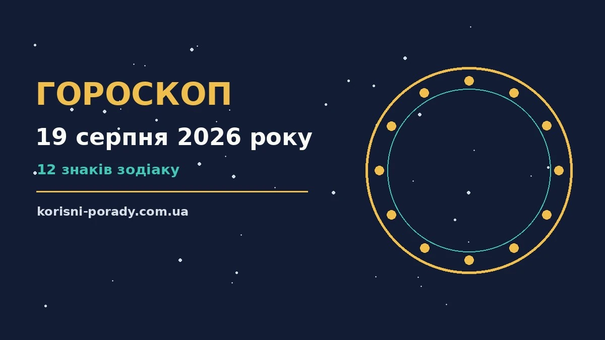 Астрологічний гороскоп на 19 серпня 2026 року, зодіакальні символи на тлі ранкового неба